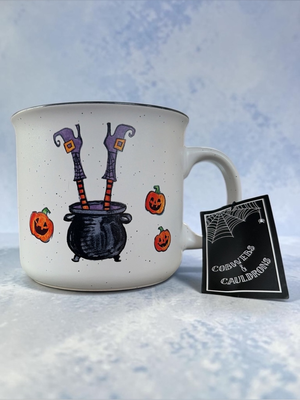 NWT WITCH CUP COBWEBS & CAULDRON BOTTOMS UP WITCHES LARGE STONEWARE MUG 16OZ